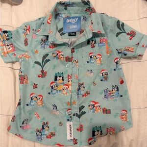RSVLTS Kids Button Down Shirt - Light Blue with Bluey print
